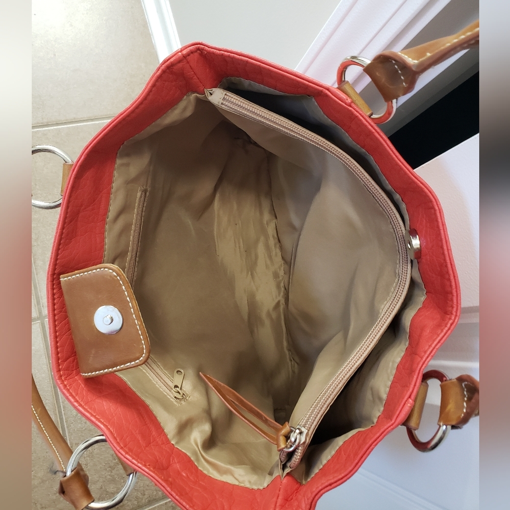 Stylish Orange & Brown Tote Bag Book Bag Work Bag - Picture 4 of 6